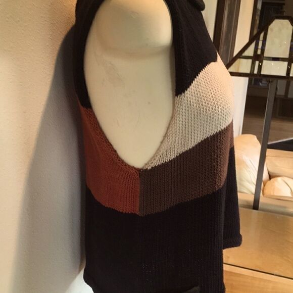 Kaoru Izushi art sleeveless color block sweater brown cream orange black Medium - Picture 4 of 8